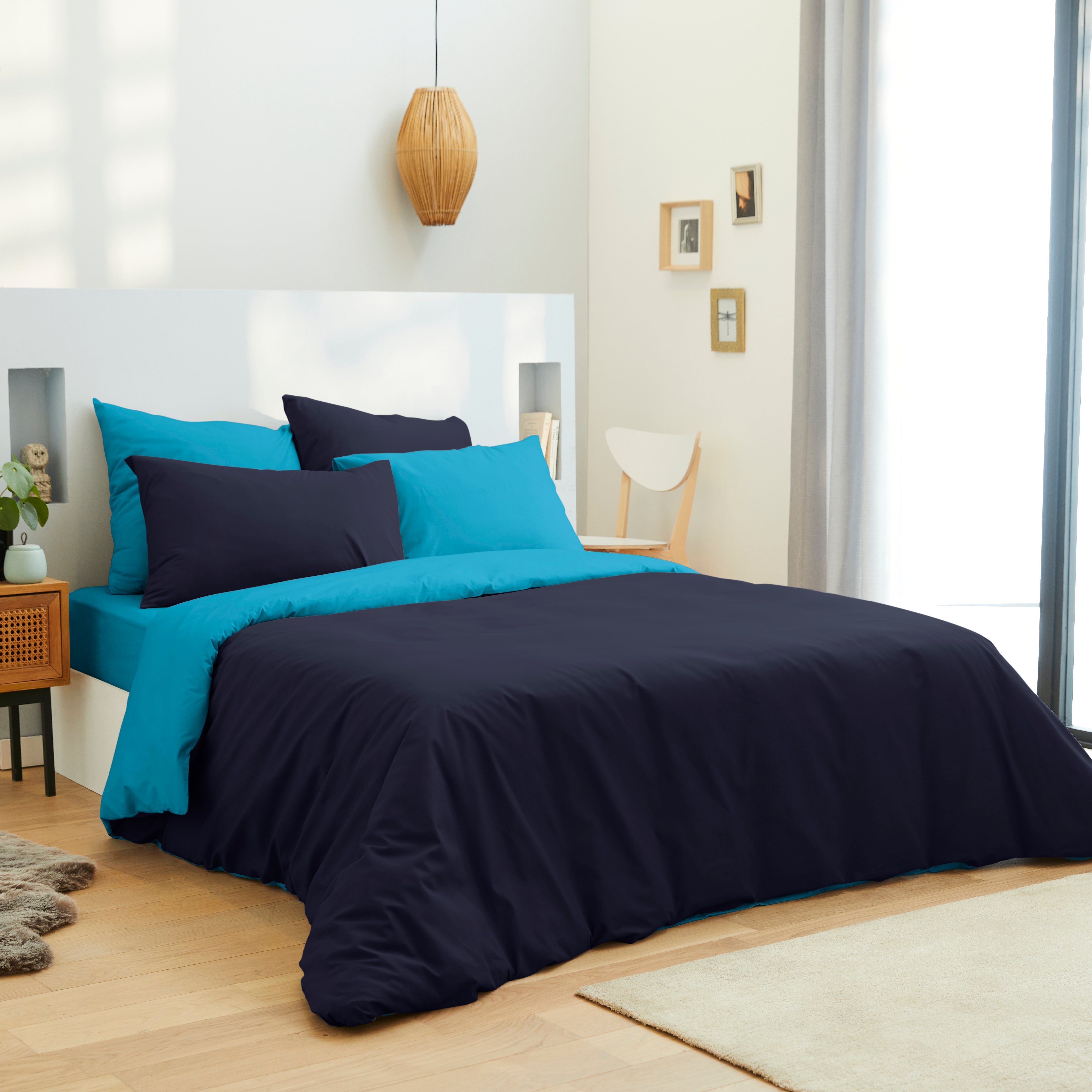 Pack 6 pièces Housse de couette 240 x 260 cm - Drap housse 180 x 200 cm - 100% Coton 57 Fils