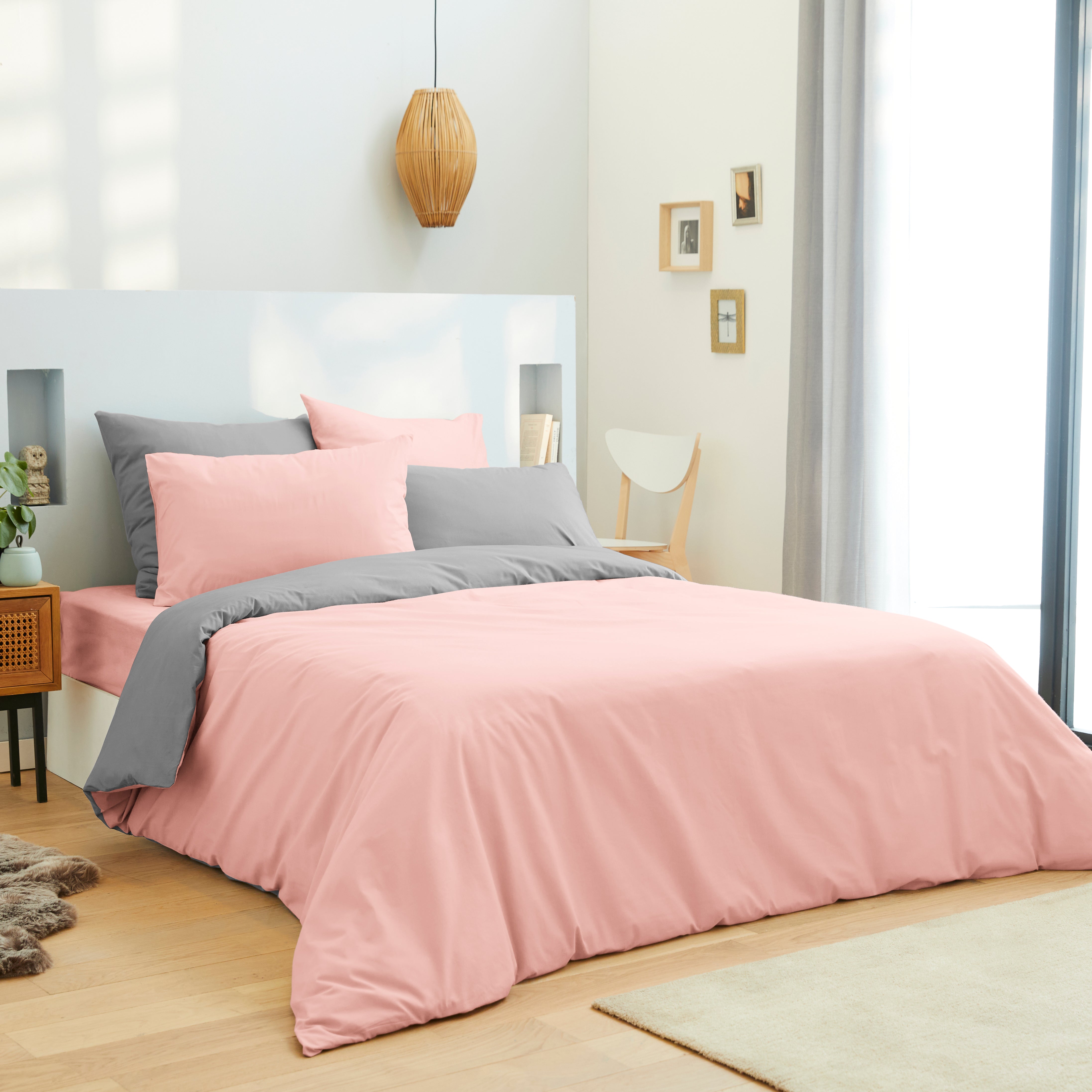 Pack 6 pièces Housse de couette 220 x 240 cm - Drap housse 140 x 190 cm - 100% Coton 57 Fils
