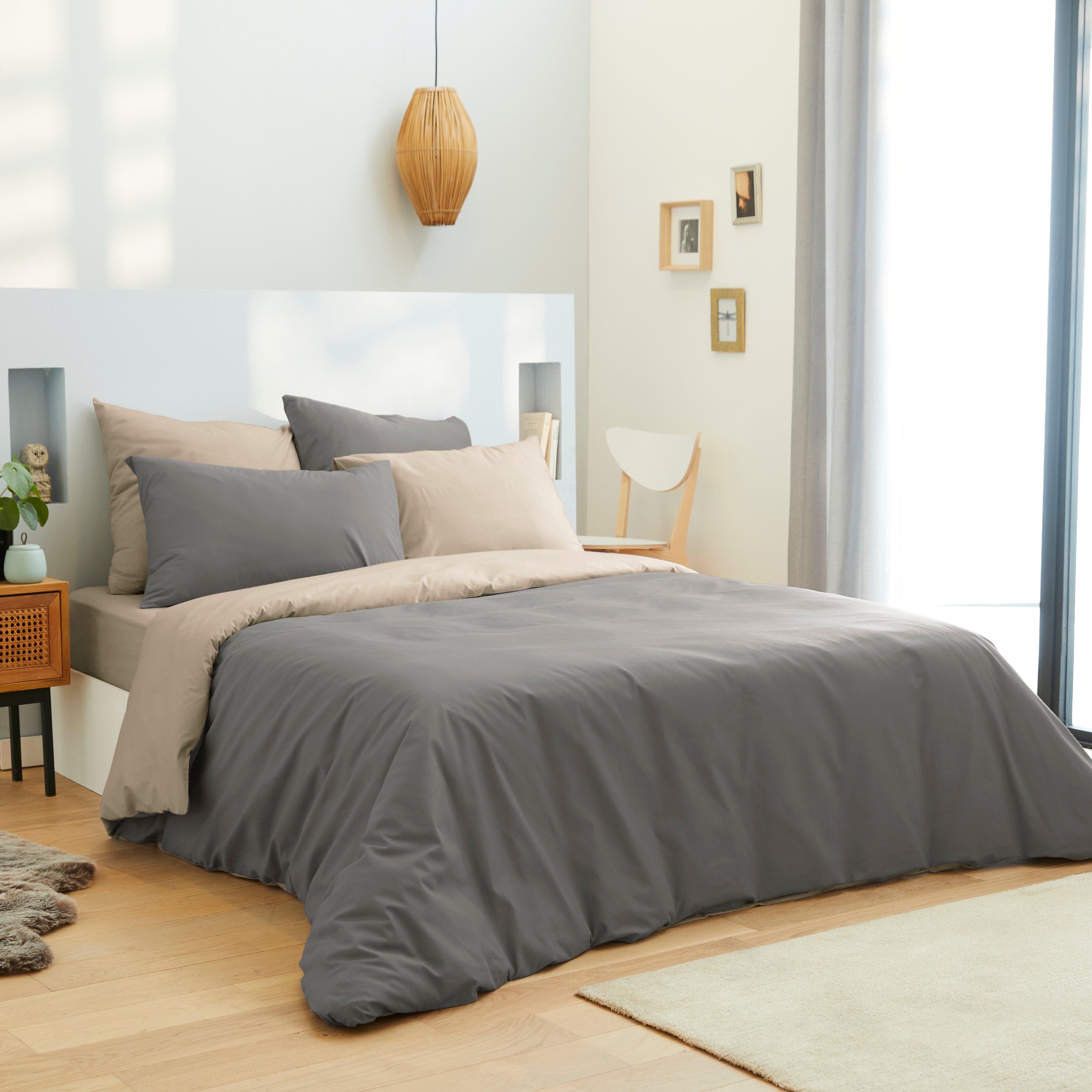 Pack 6 pièces Housse de couette 240 x 260 cm - Drap housse 180 x 200 cm - 100% Coton 57 Fils
