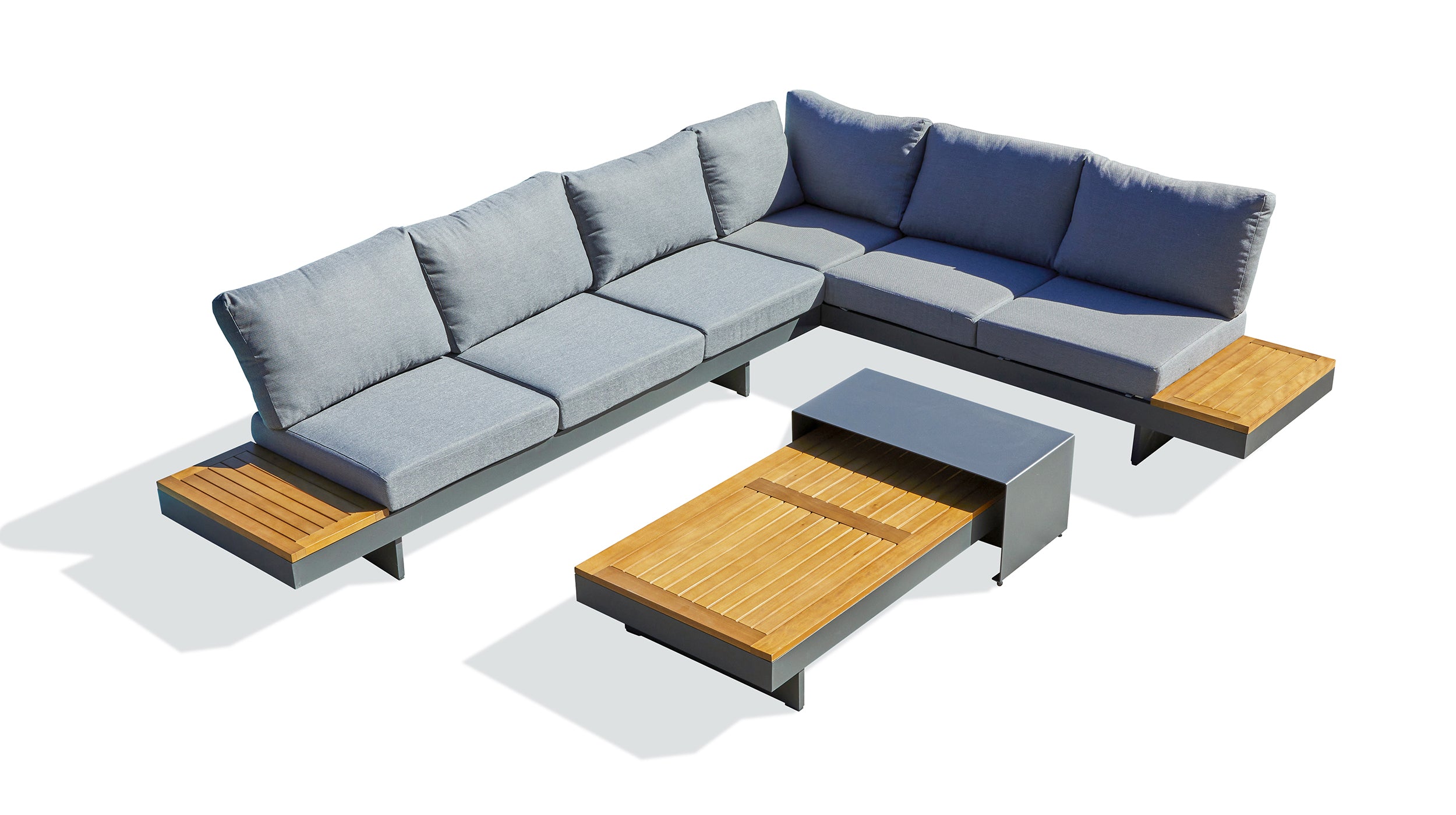 Salon de jardin d'angle VANUATU 6 places en bois d'acacia et aluminium - GRIS ANTHRACITE
