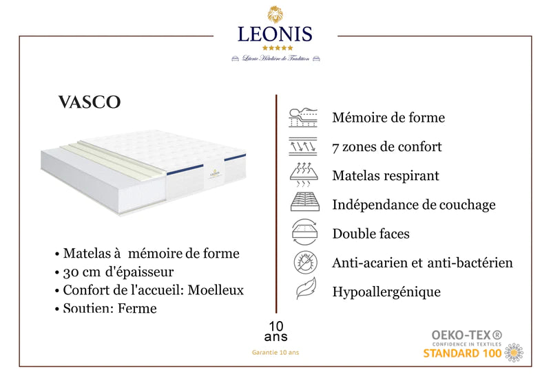 Matelas Vasco 30 cm Mousse mémoire de forme