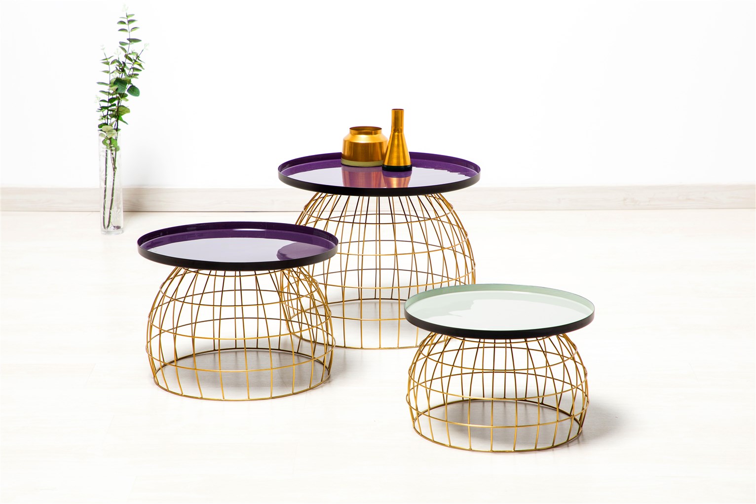 Lot de tables d'appoint violet prune gris clair - Laudatio