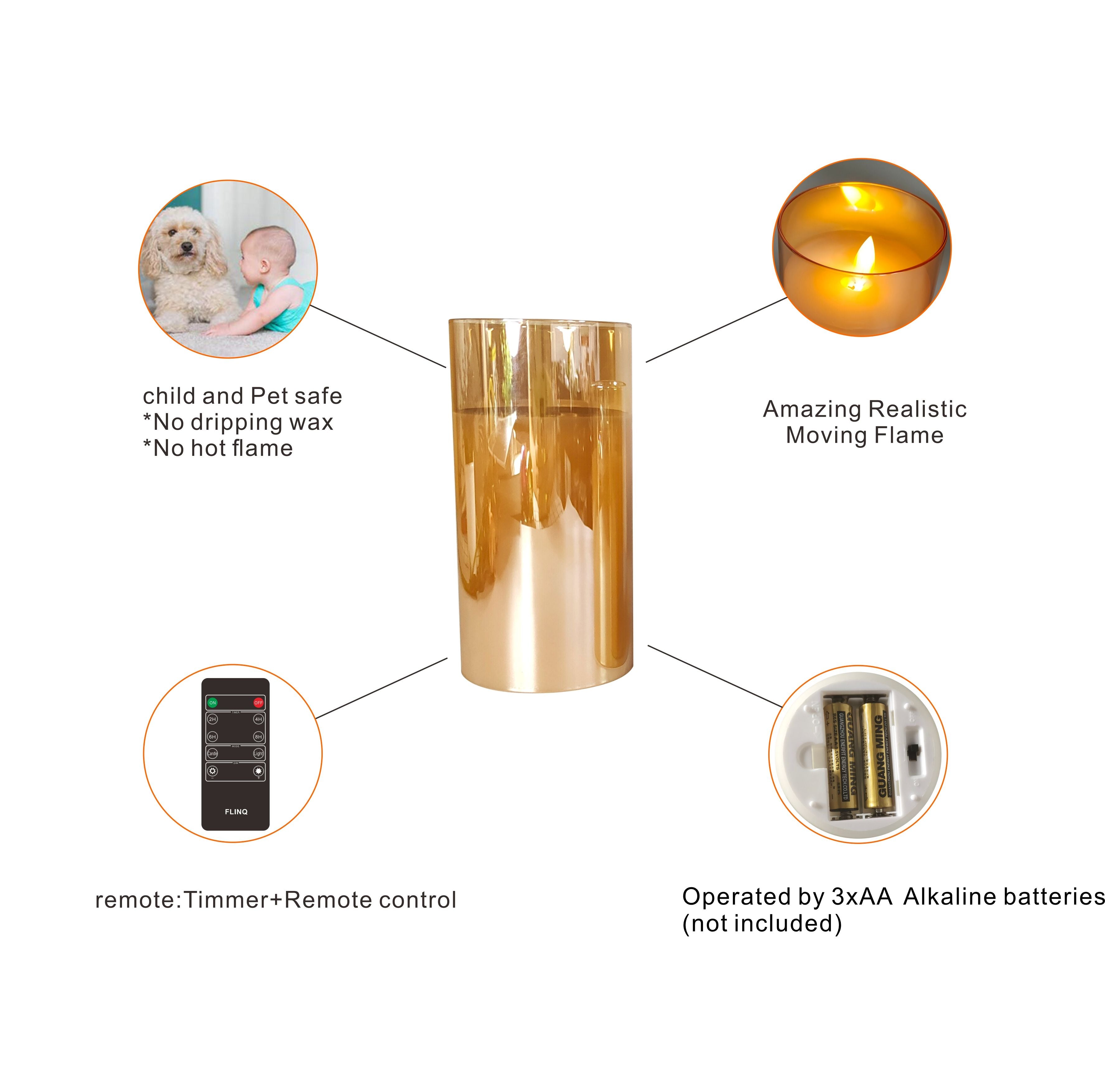 Lot de 3 Bougie LED en verre fumé - Doré