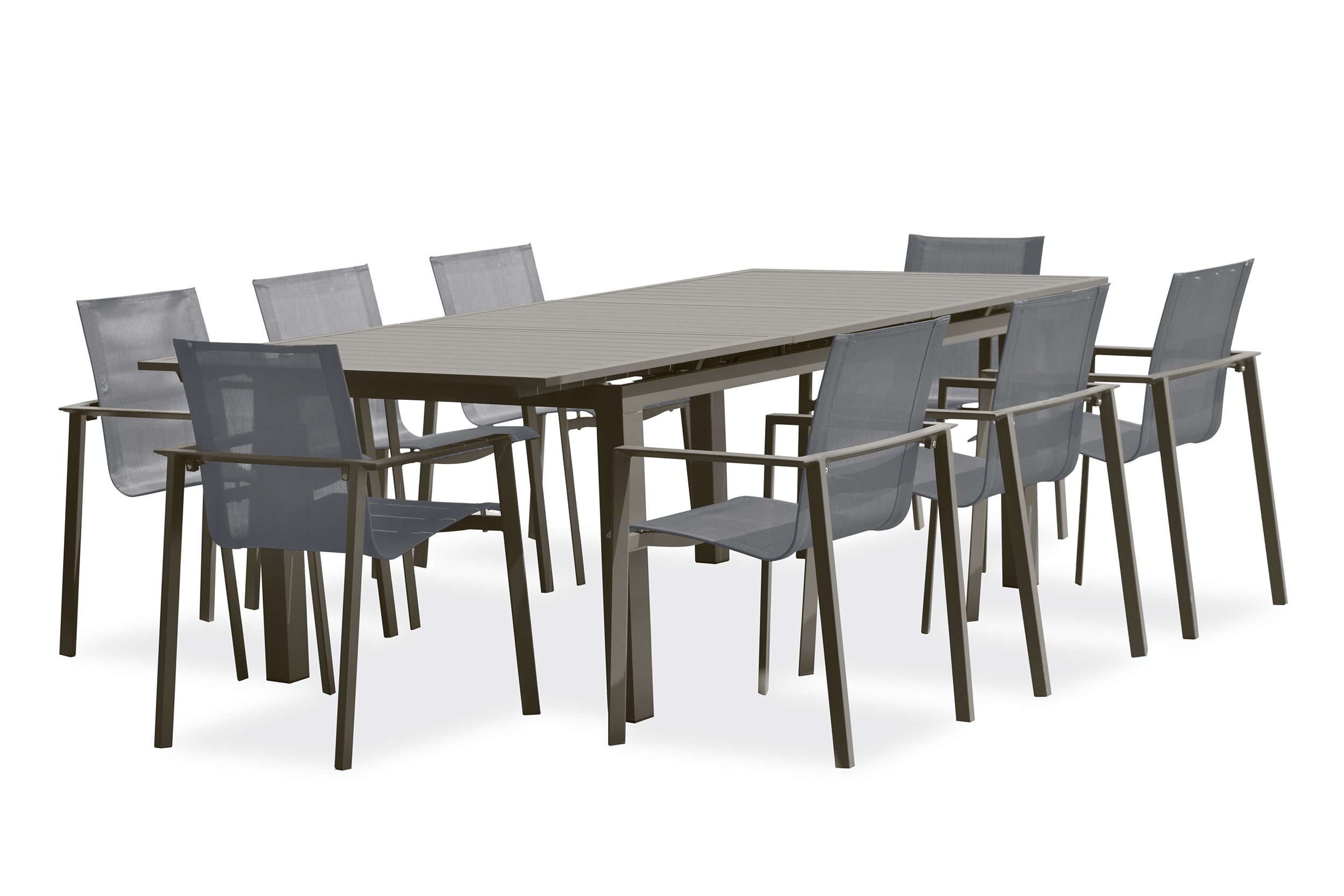 Table de jardin ZAHARA-TB240 avec rallonge et 8 fauteuils ZAHARA-FT empilables