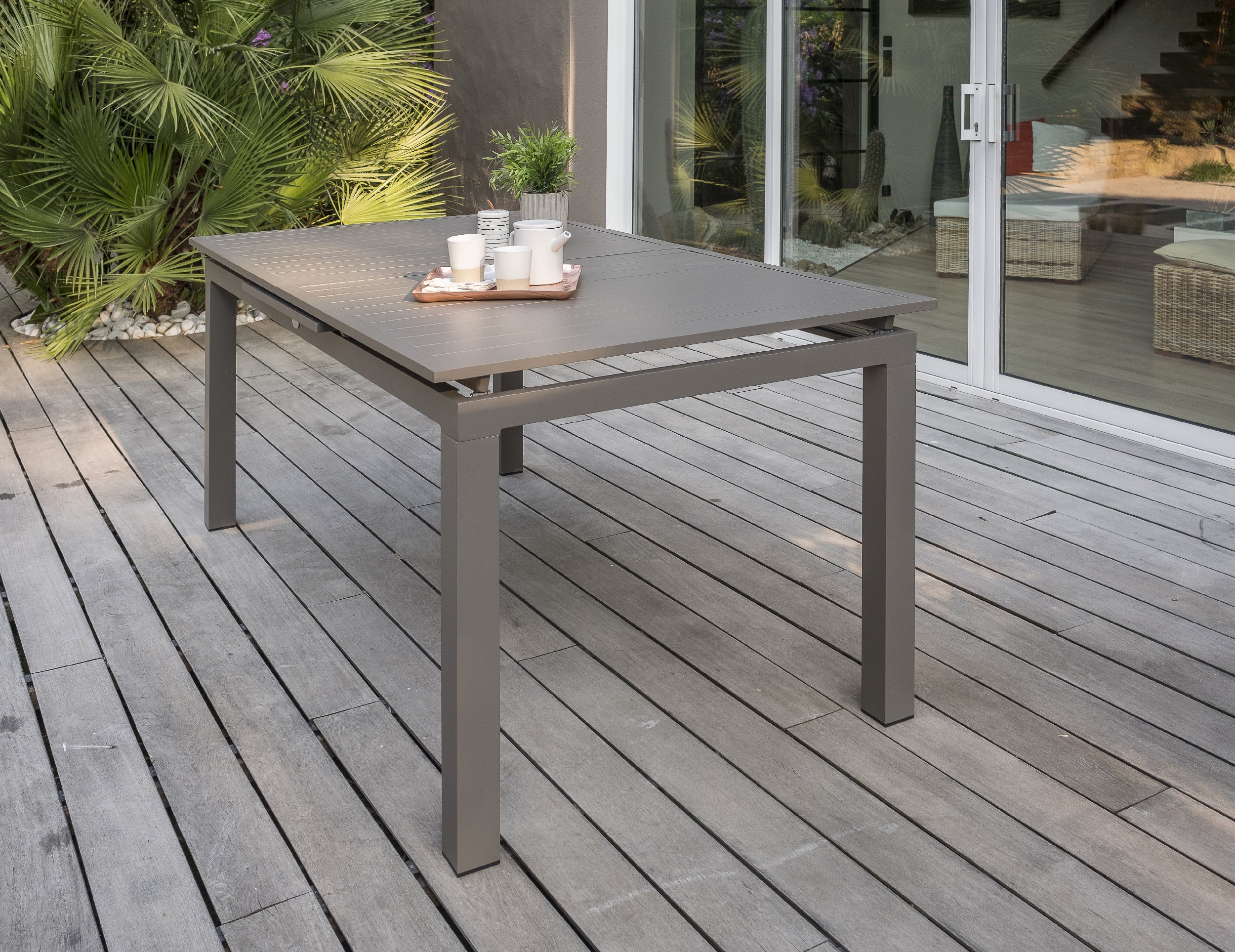 Table de jardin ZAHARA-TB240 avec rallonge et 8 fauteuils ZAHARA-FT empilables