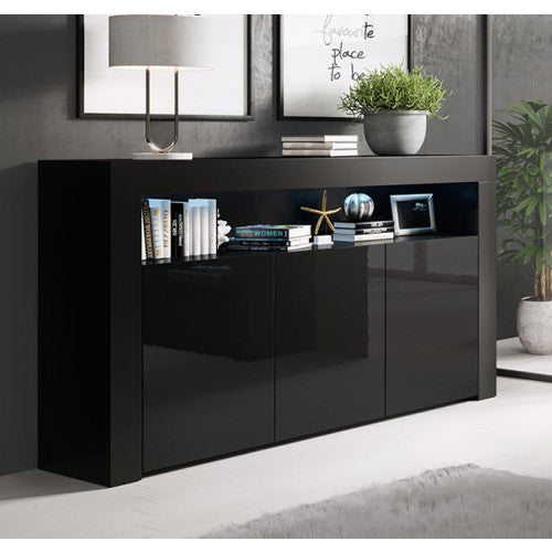 Buffet modèle Aker en noir brillant - 155 x 91 cm