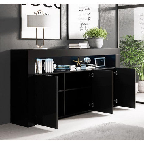 Buffet modèle Aker en noir brillant - 155 x 91 cm