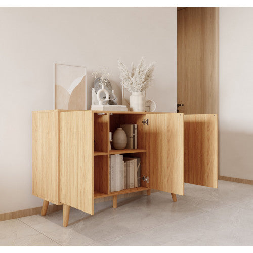 Buffet en chêne Alba 120 cm avec portes cannelées Rocco