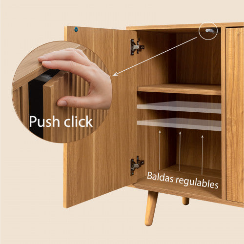 Buffet en chêne Alba 120 cm avec portes cannelées Rocco