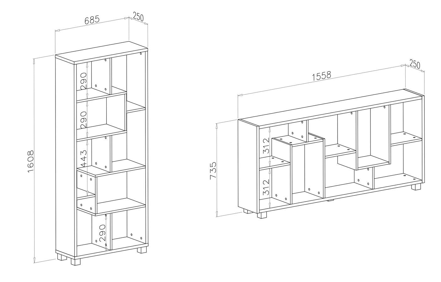 Étagère bibliothèque 8 compartiments, horizontale ou verticale. Noir mat