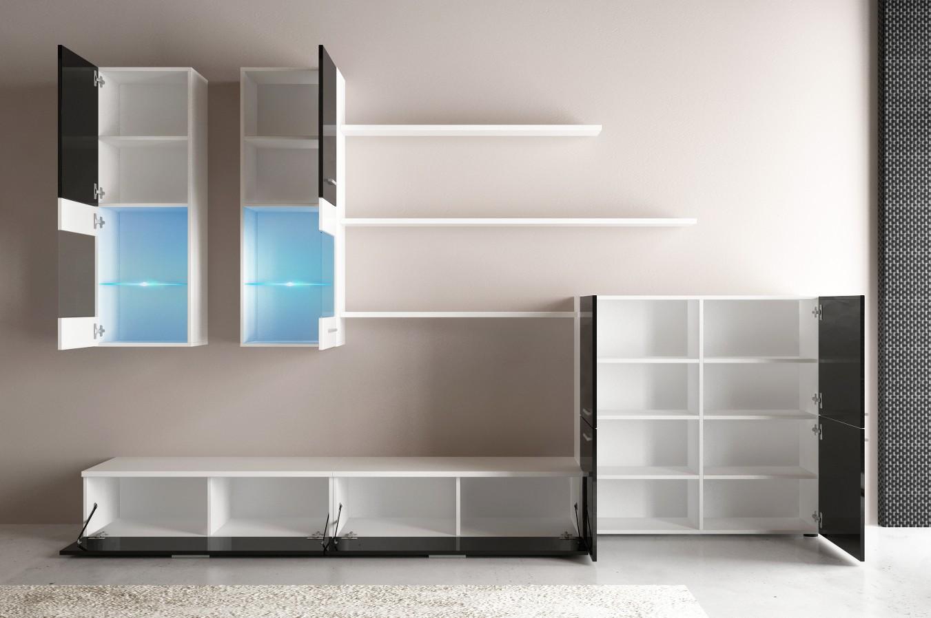 Ensemble de meubles TV, ilumination LED, Blanc Laqué et Blanc Mat