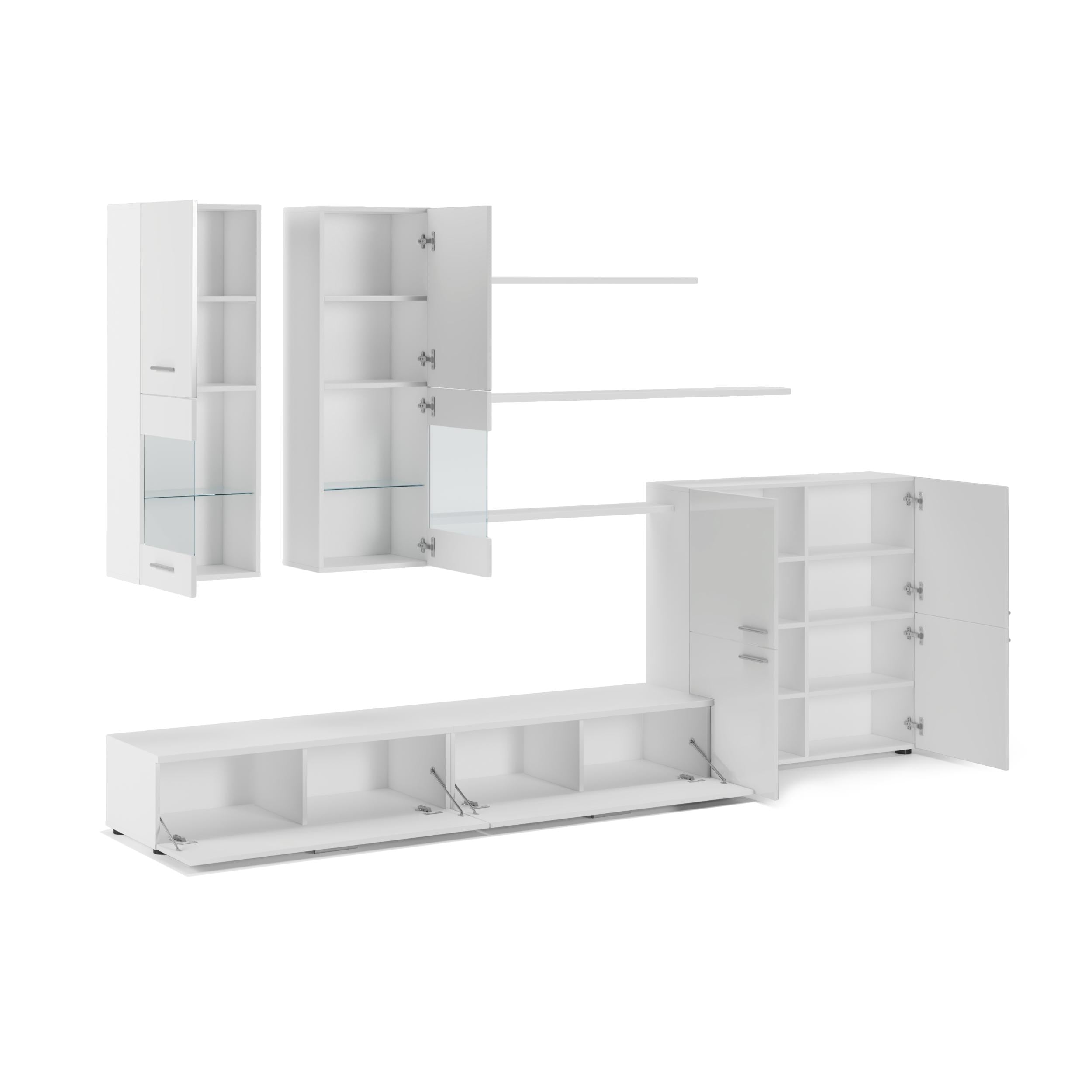 Ensemble de meubles TV, ilumination LED, Blanc Laqué et Blanc Mat