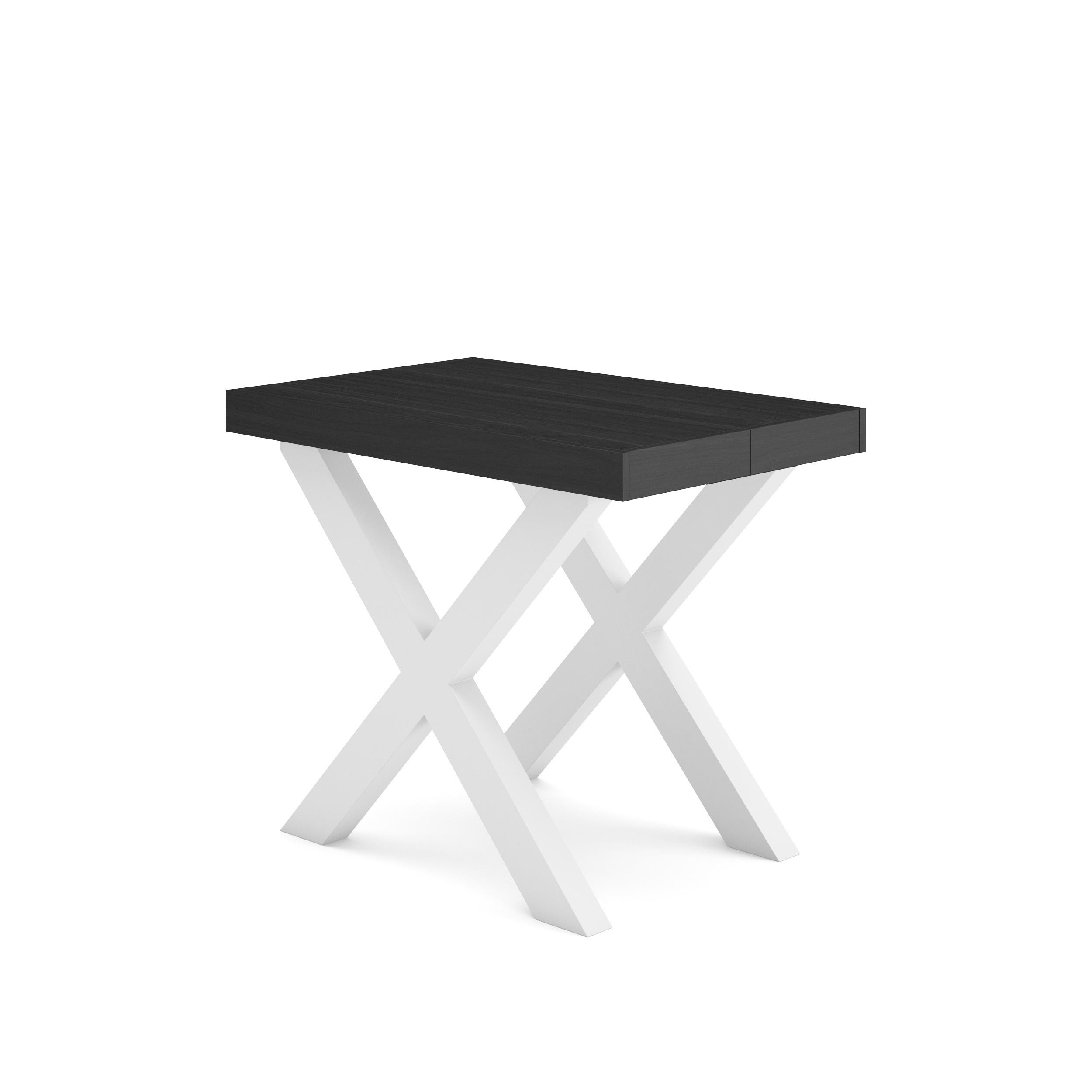 Table console extensible noire & blanche 180 cm – Jusqu’à 8 personnes – Pieds en bois massif blancs en U