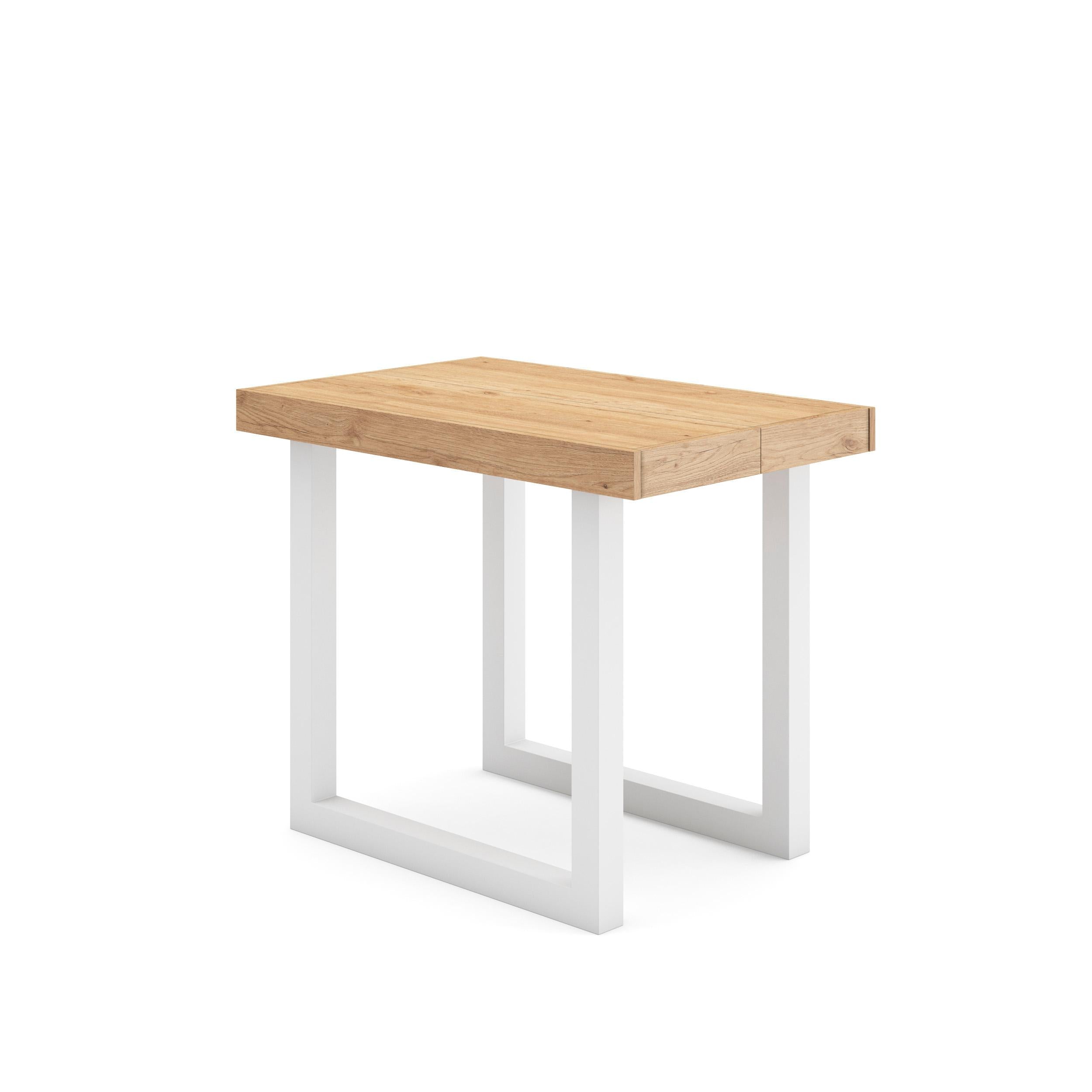 Table console extensible blanche & chêne 180 cm – Jusqu’à 8 personnes – Pieds en bois massif blancs en U
