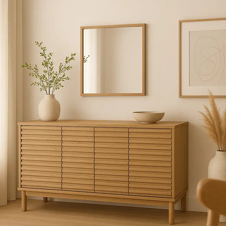 Buffet 4 portes en bois de frêne, couleur lin - Tanner