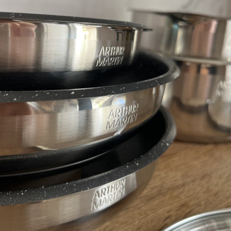 Batterie de cuisine inox avec manche amovible 15 pièces Arthur Martin - Tous feux dont induction