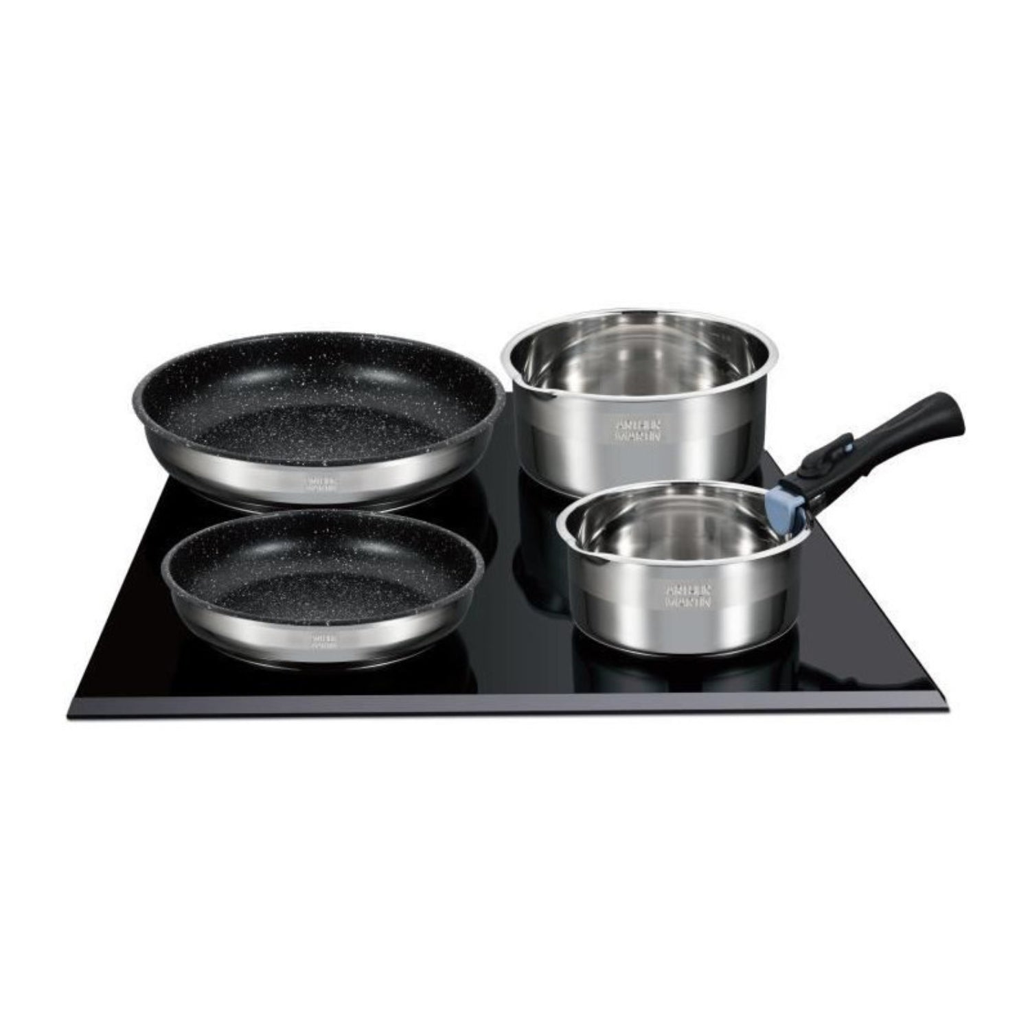 Batterie de Cuisine 8 Pièces Arthur Martin Poêles et Casseroles en Inox avec Accessoires, Tous Feux Dont Induction