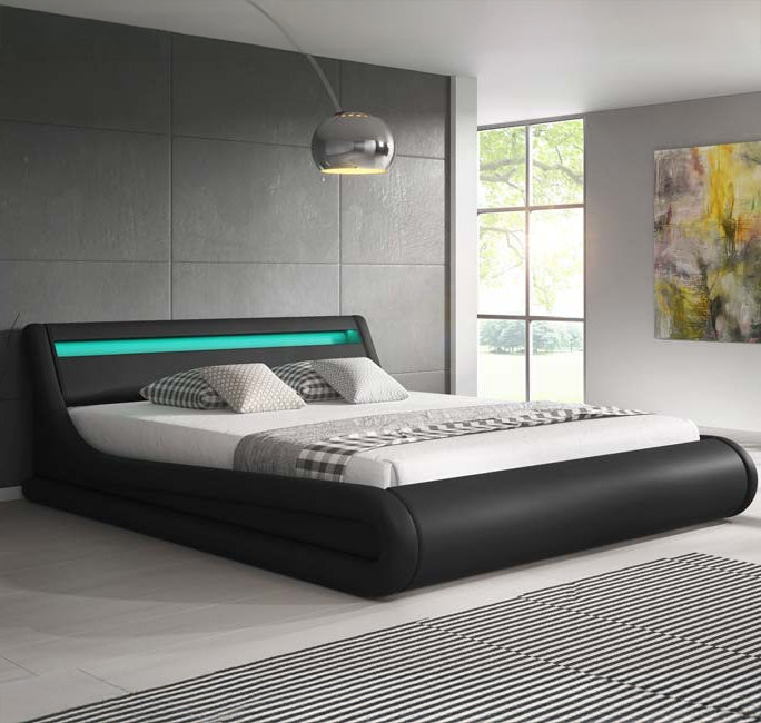 Lit double avec coffre blanc & noir - LED multicolores - 160 X 200 cm -  Patricia