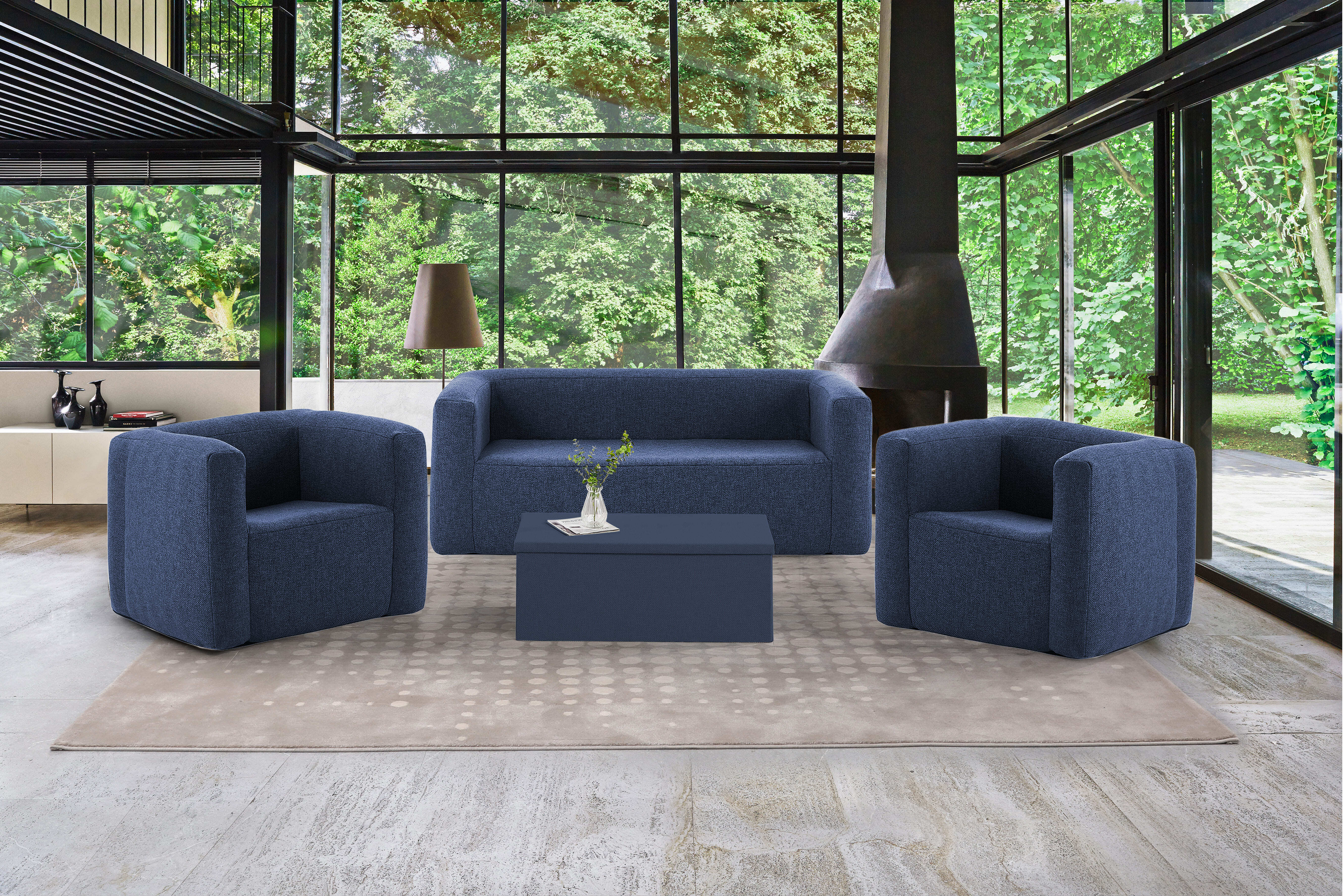 Set de salon gonflable complet Terracotta - Intérieur et extérieur - Couleur Bleu