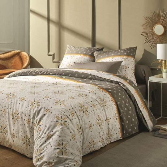 Housse de couette + 2 taies d'oreiller 63x63 Percale 80 fils Tily Havane