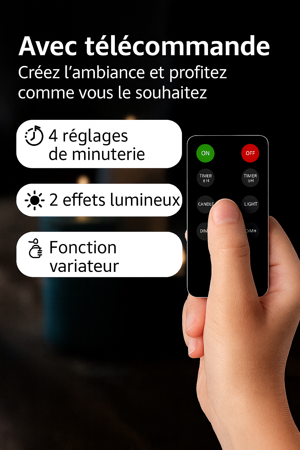 FlinQ - Ensemble de 3 bougies LED rechargeables à flamme vacillante - Télécommande incluse - Blanches