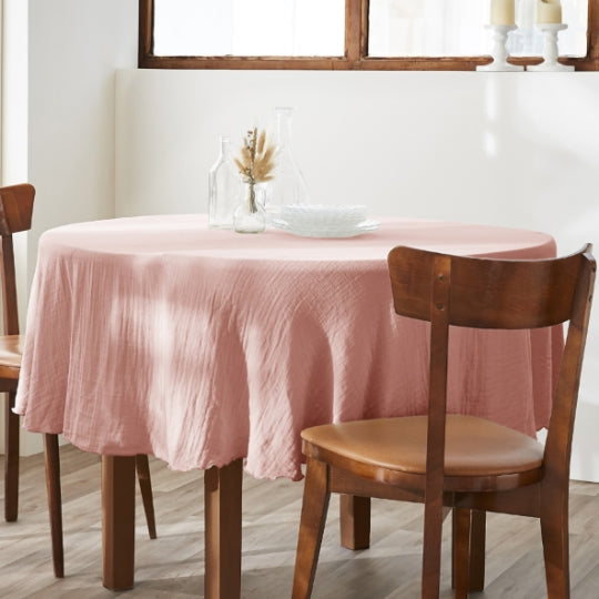 Nappe ronde - 180x180 cm - Gaze de Coton - Rose pêche