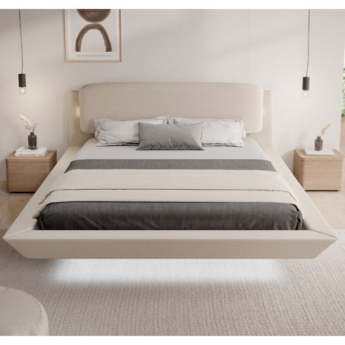 Lit double flottant couleur Beige - LED multicolores - 180 X 200 cm - Dayana