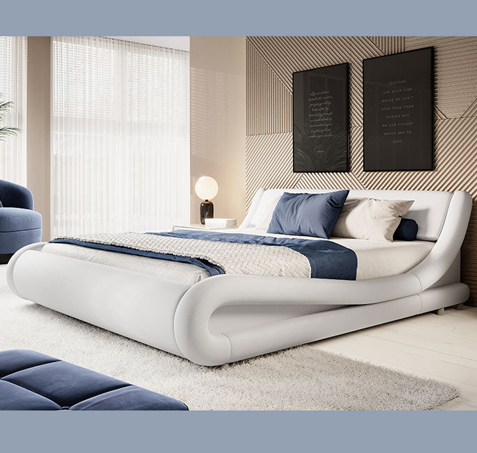 Lit double design blanc - 140 X 190 cm -  Piccione