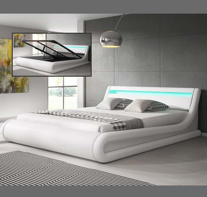 Lit double avec coffre blanc & LED multicolores - 180 X 200 cm -  Patricia avec matelas Texas