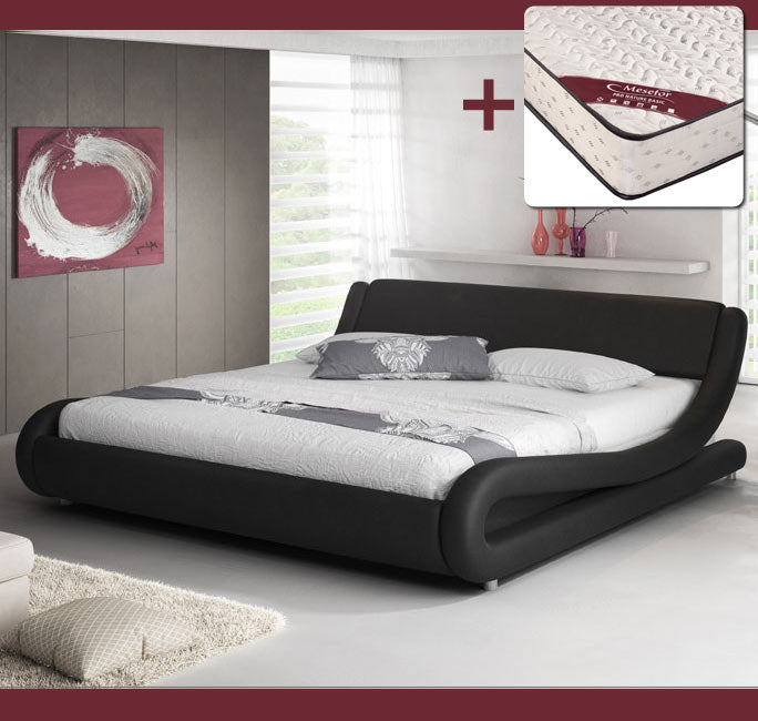 Lit double design noir - 140 X 190 cm -  Piccione avec matelas Texas