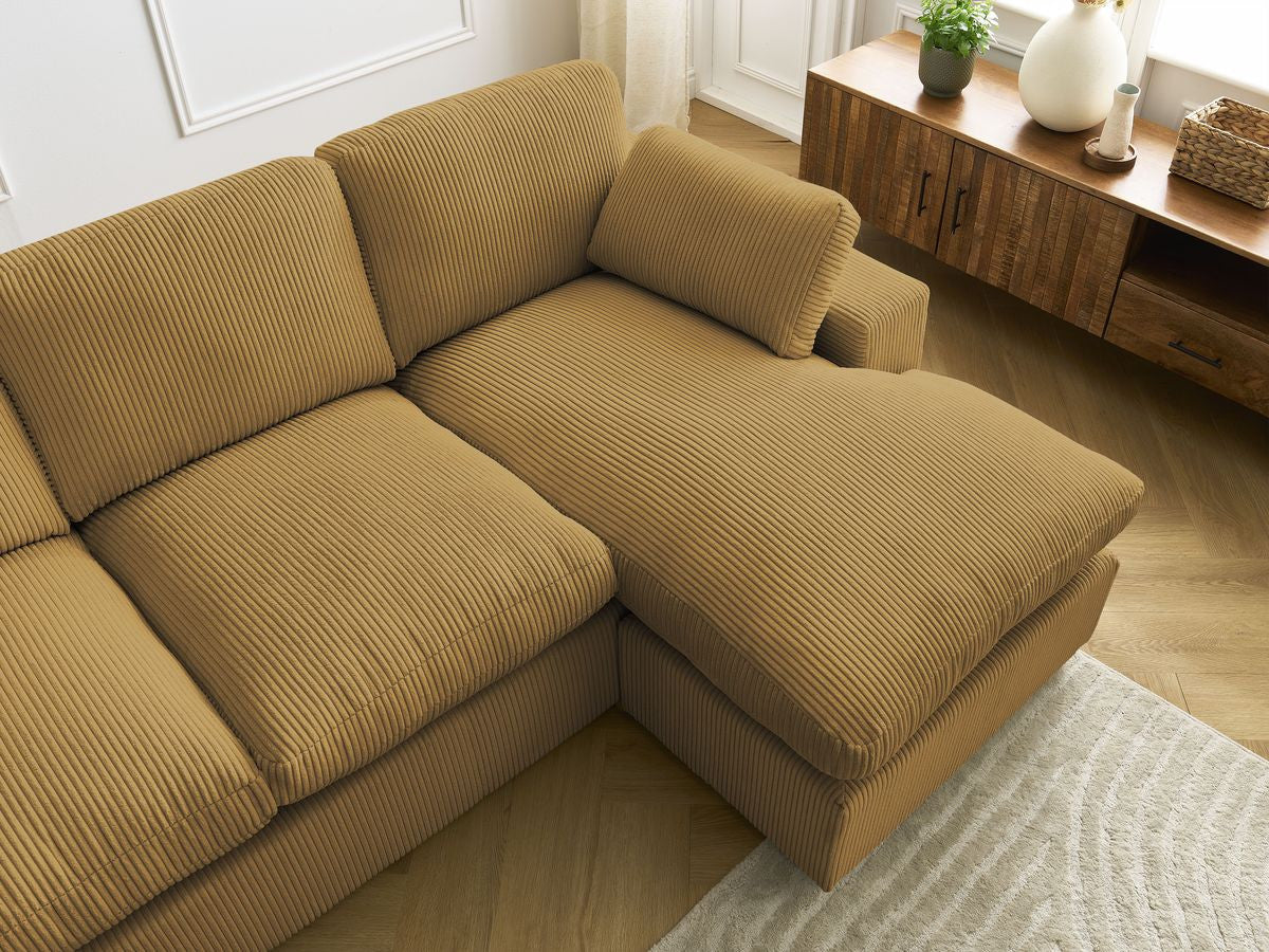 Canapé d'angle fixe compact réversible BELAIR velours côtelé