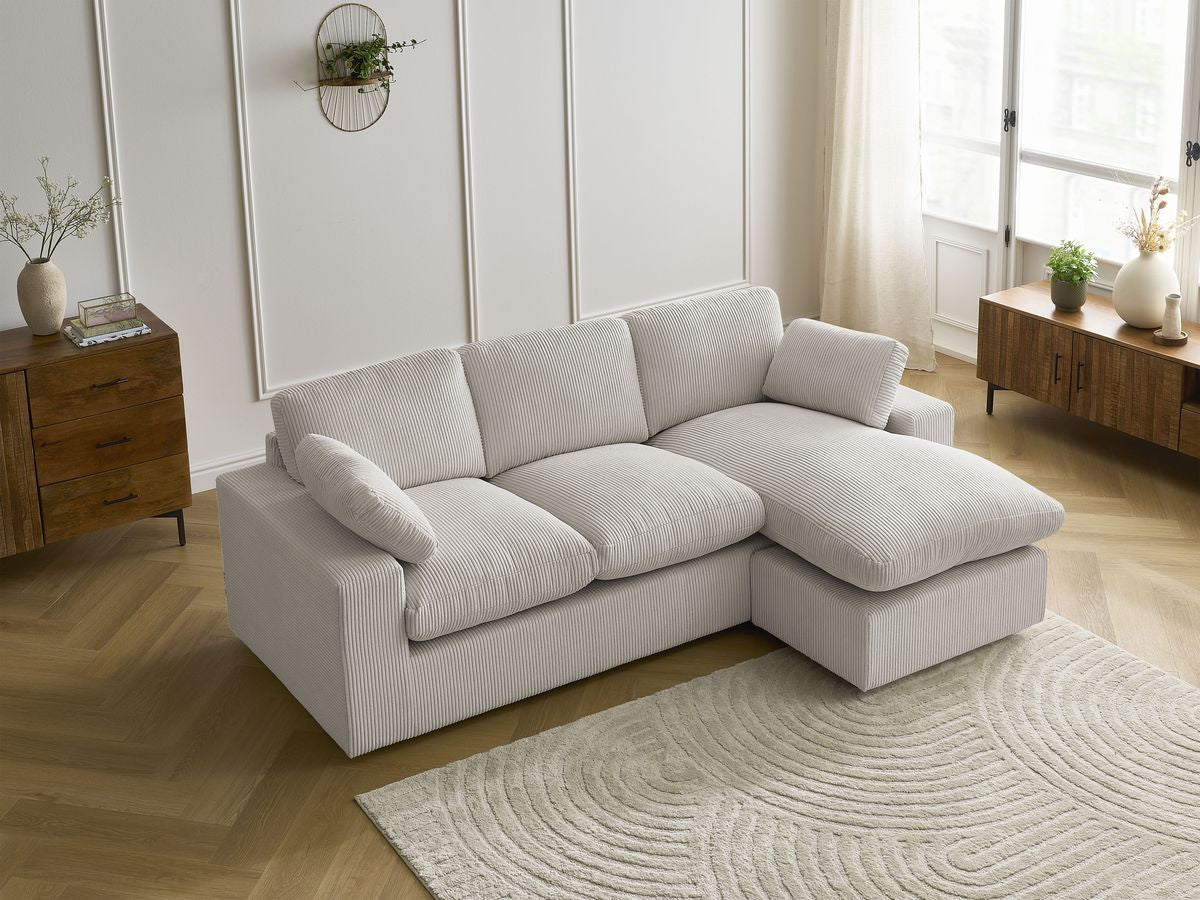 Canapé d'angle fixe compact réversible BELAIR velours côtelé