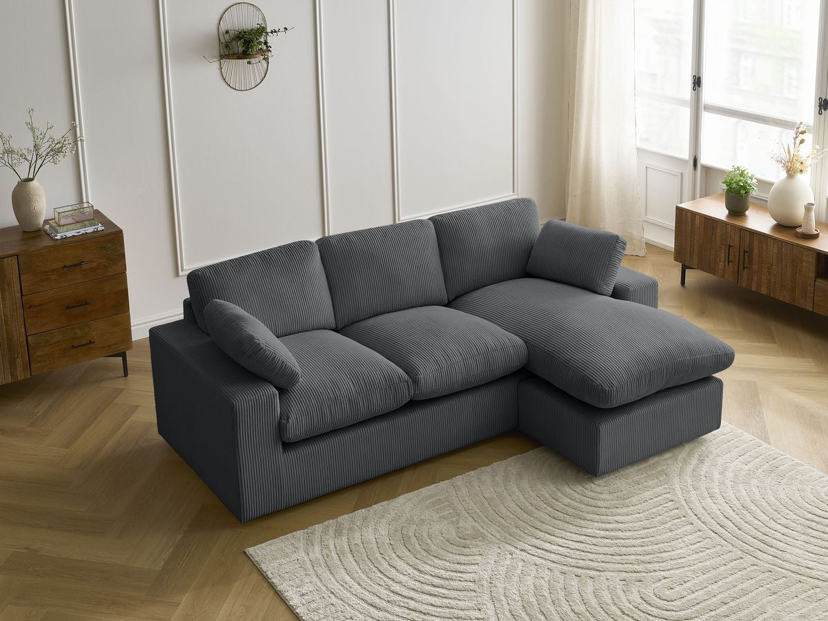 Canapé d'angle fixe compact réversible BELAIR velours côtelé