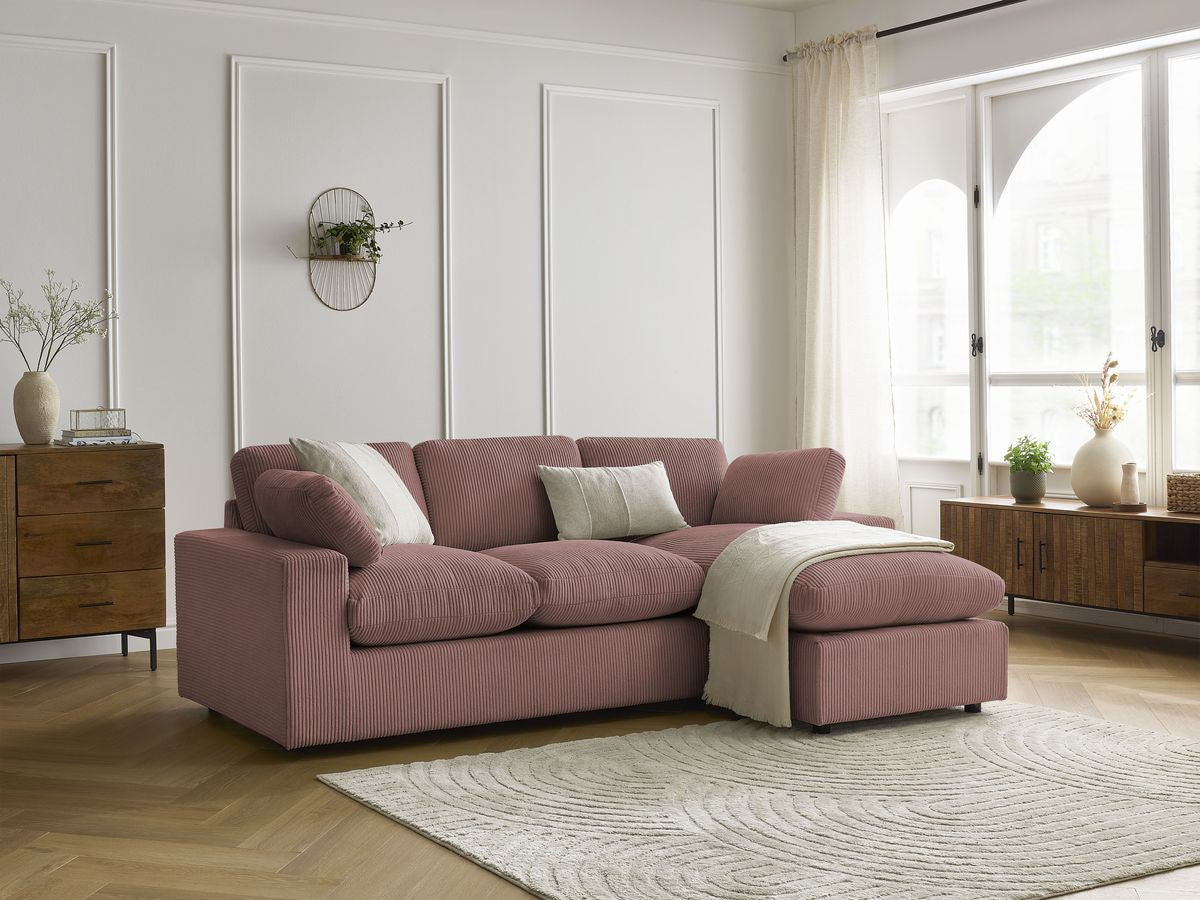 Canapé d'angle fixe compact réversible BELAIR velours côtelé