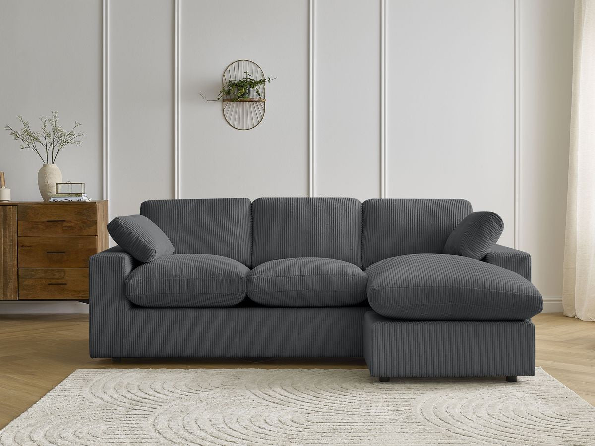 Canapé d'angle fixe compact réversible BELAIR velours côtelé