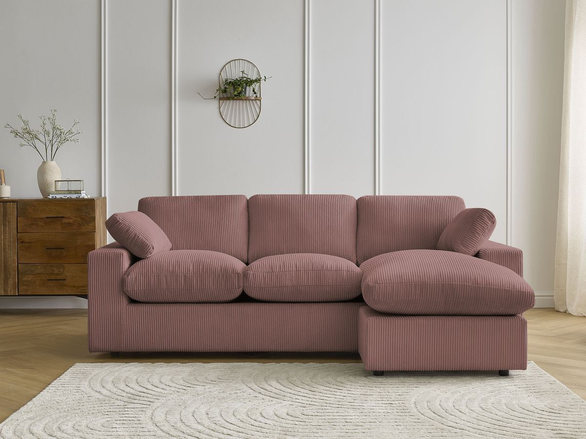 Canapé d'angle fixe compact réversible BELAIR velours côtelé