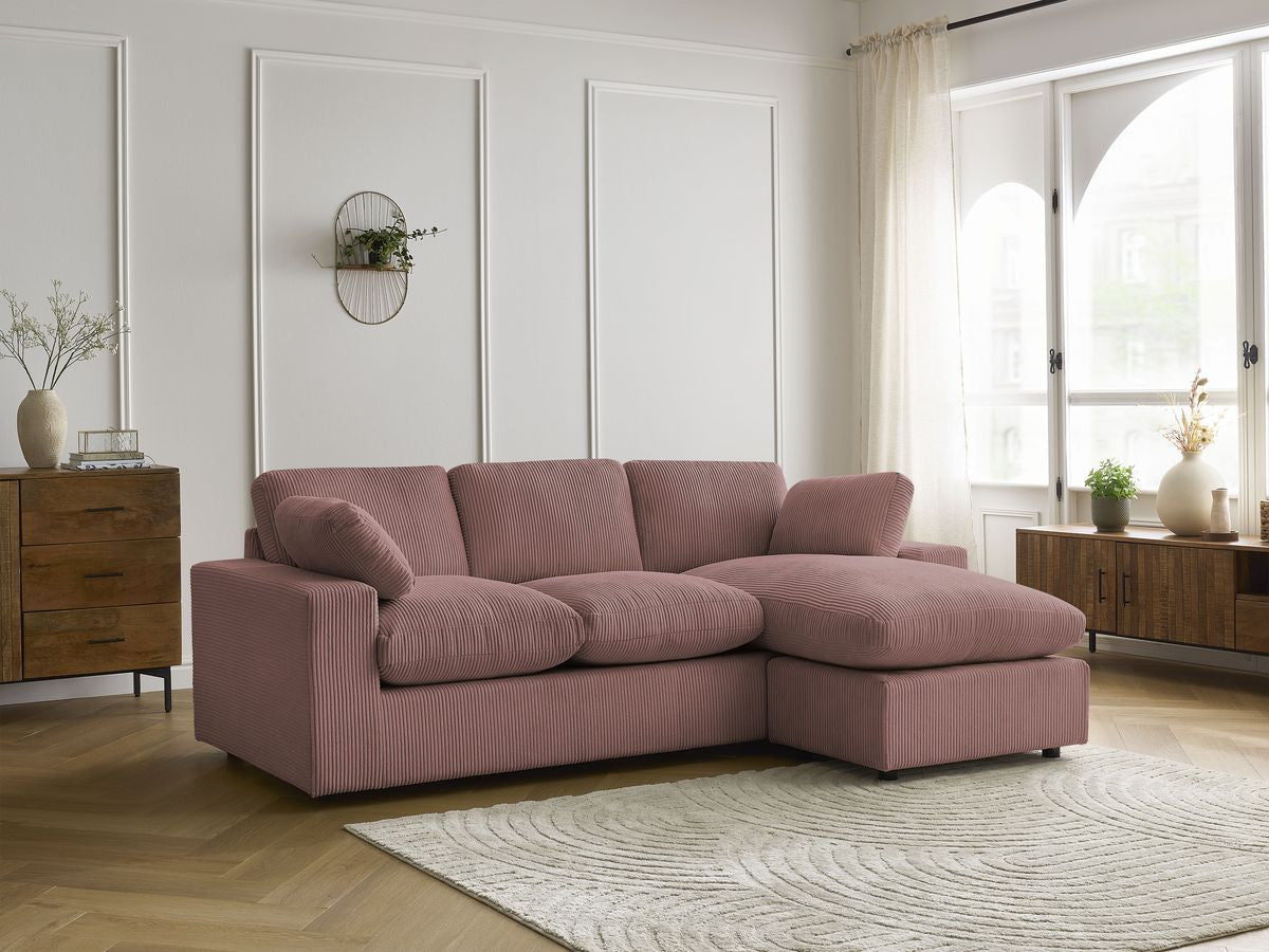 Canapé d'angle fixe compact réversible BELAIR velours côtelé