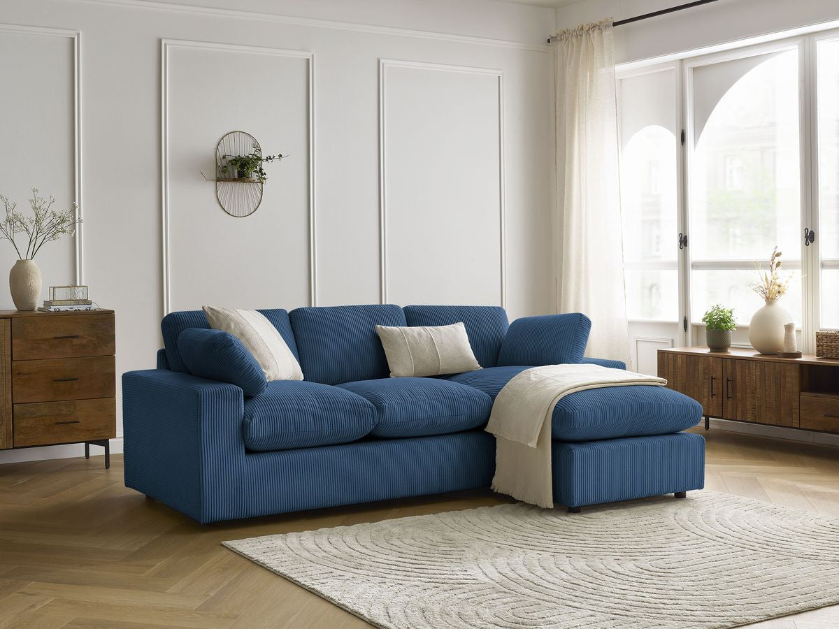 Canapé d'angle fixe compact réversible BELAIR velours côtelé