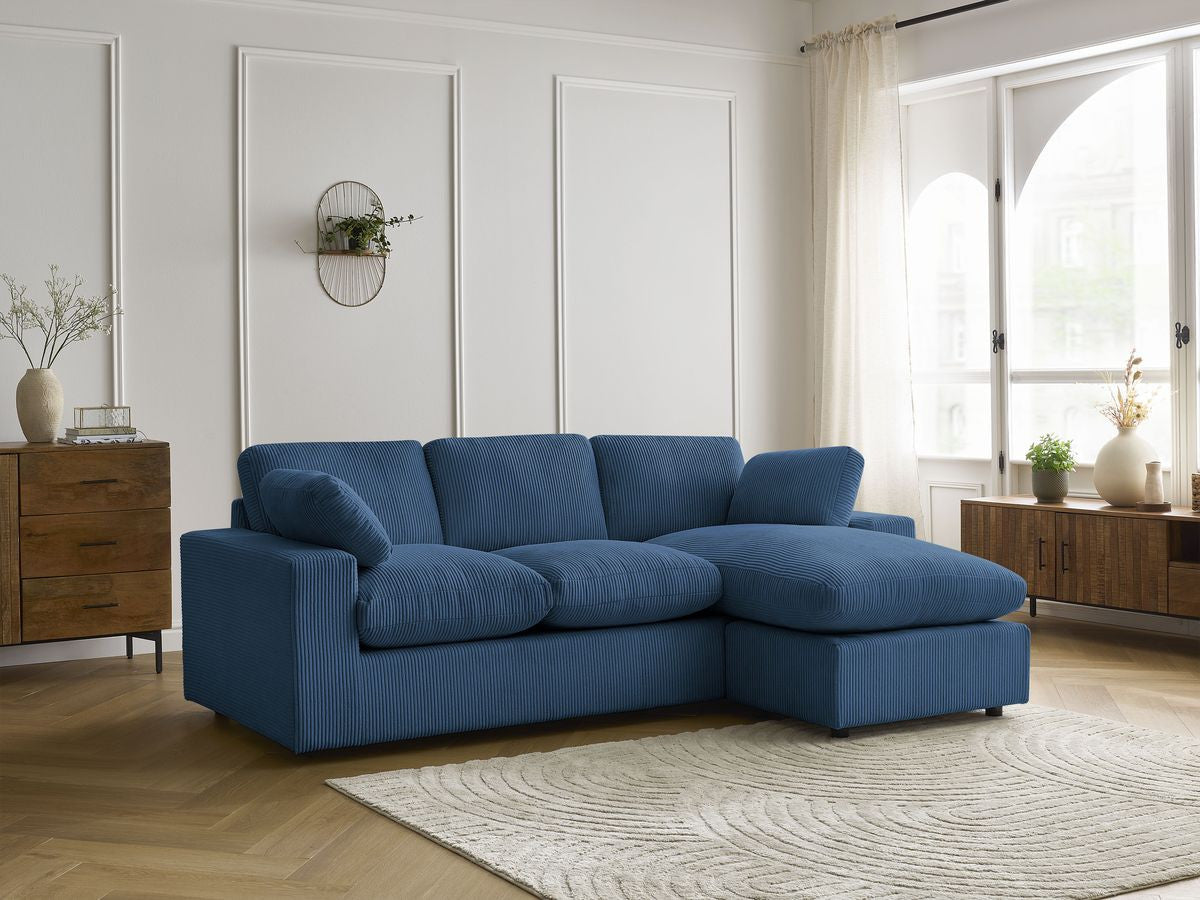 Canapé d'angle fixe compact réversible BELAIR velours côtelé