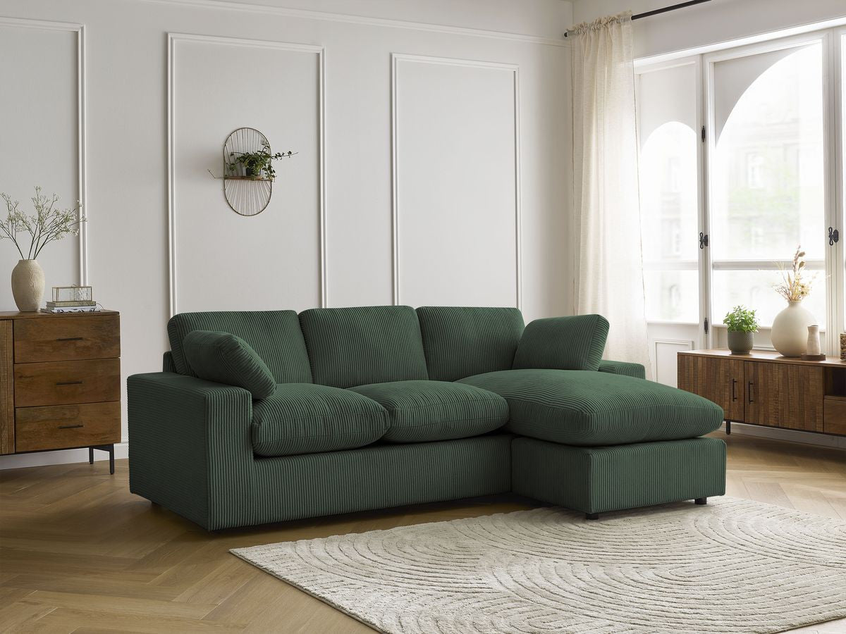 Canapé d'angle fixe compact réversible BELAIR velours côtelé