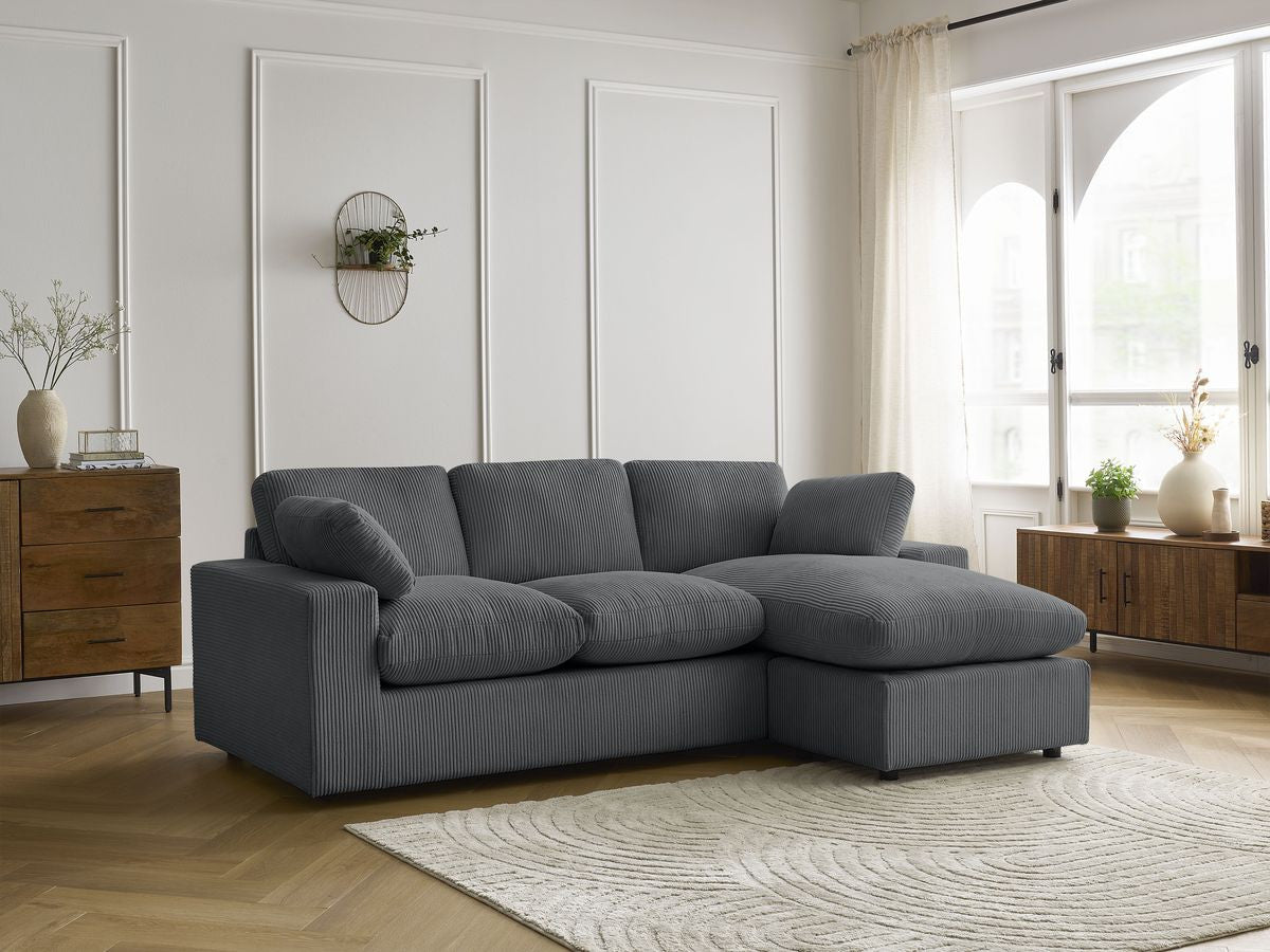 Canapé d'angle fixe compact réversible BELAIR velours côtelé