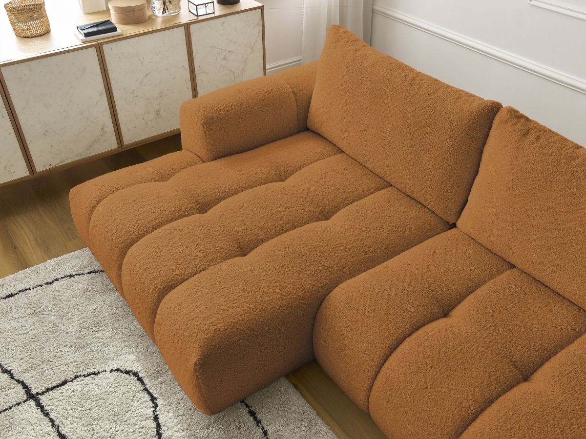 Canapé d'angle convertible FUJI tissu bouclette - Angle gauche