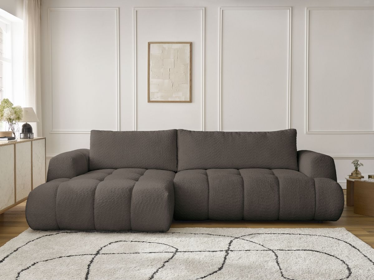 Canapé d'angle convertible FUJI tissu bouclette - Angle gauche