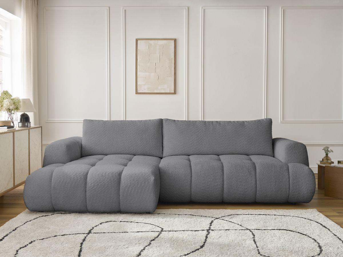 Canapé d'angle convertible FUJI tissu bouclette - Angle gauche