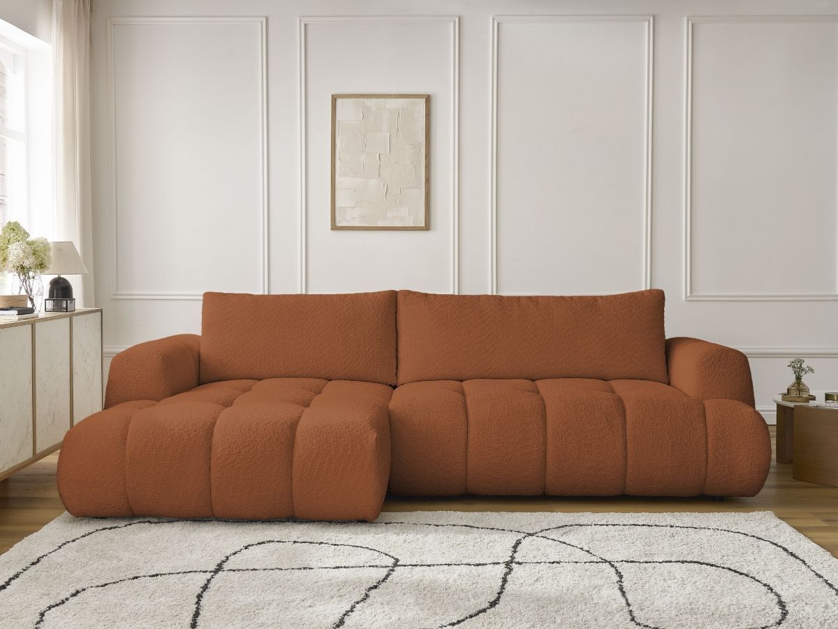 Canapé d'angle convertible FUJI tissu bouclette - Angle gauche
