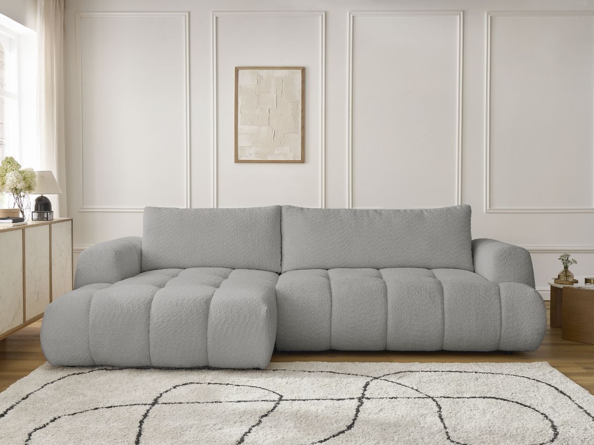 Canapé d'angle convertible FUJI tissu bouclette - Angle gauche