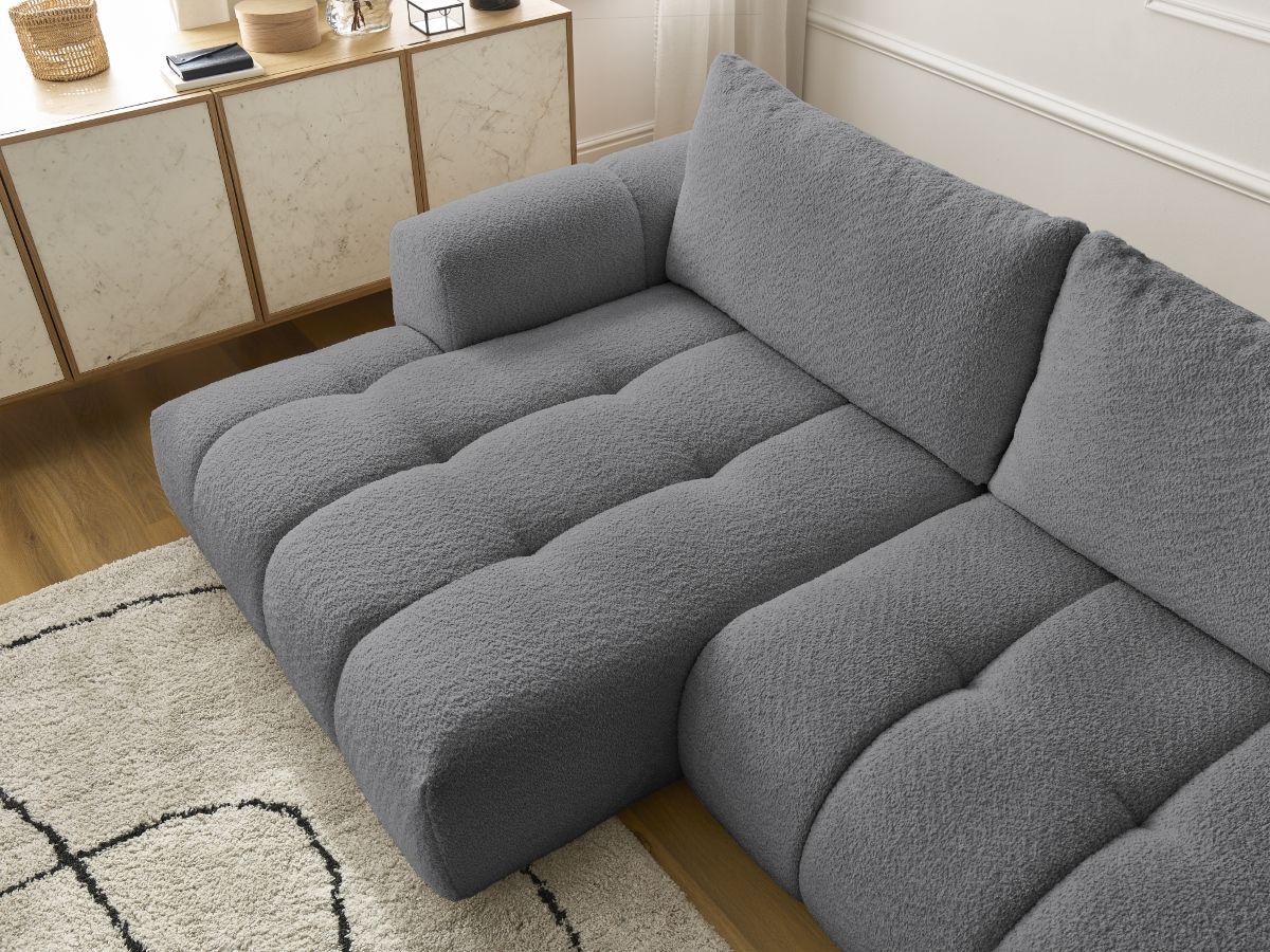 Canapé d'angle convertible FUJI tissu bouclette - Angle gauche
