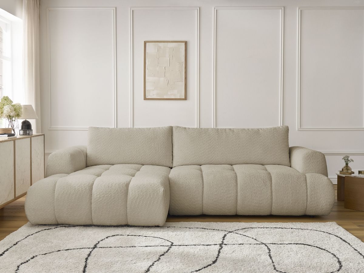 Canapé d'angle convertible FUJI tissu bouclette - Angle gauche