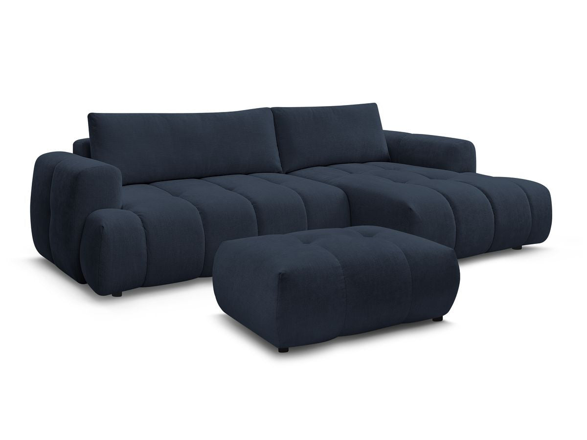 Canapé d'angle convertible FUJI tissu lisse avec pouf - Angle droit