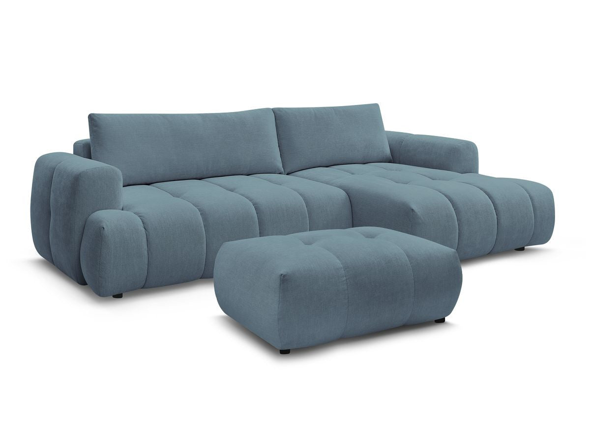Canapé d'angle convertible FUJI tissu lisse avec pouf - Angle droit